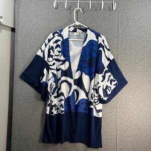 Truth + Style Printed & Solid Jersey Open Front Jacket Blue Combo SIze XL